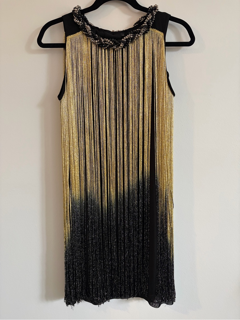 Eden Black Gold Ombré Fringe Dress M
